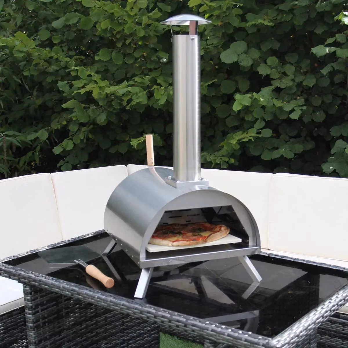 Monstershop Portable Charcoal Outdoor Table Top Pizza Oven in Silver and Black with Stainless Steel and Stone, W/D/H: 44 x 44 x 40 cm – 3