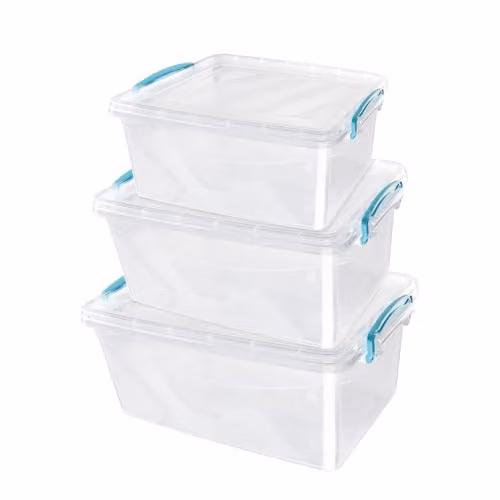 JVL Set of 3 Transparent Plastic Clip Lidded Food Storage Boxes, 5l, 8.5l and 13.5l – 1