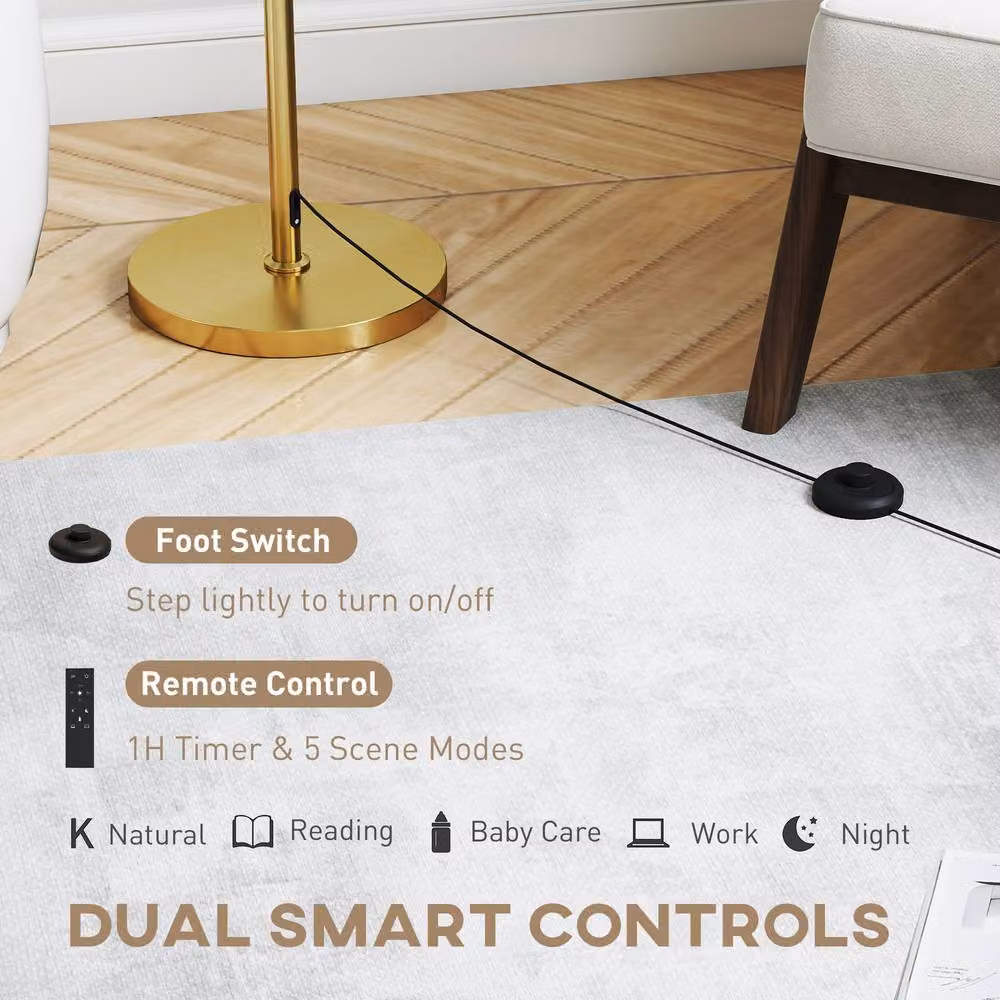 HOMCOM Dimmable Gold Floor Lamp with Remote Control and Adjustable Colour Temperature – 4