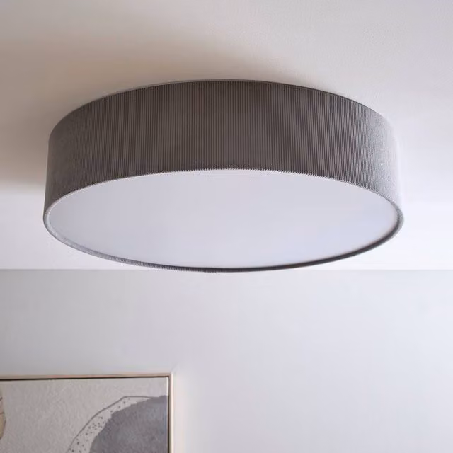 K LIVING Crete Grey Velvet Drum Shade, Diameter: 45 cm