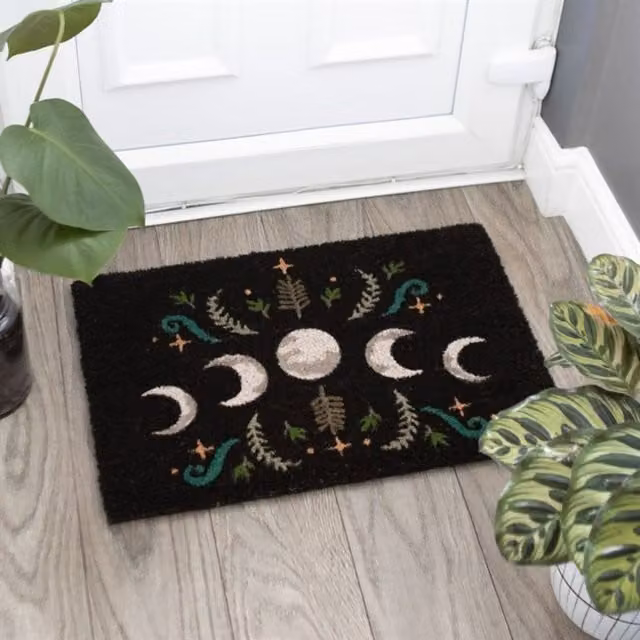 KDMK Black Dark Forest Moon Phase Welcome Doormat