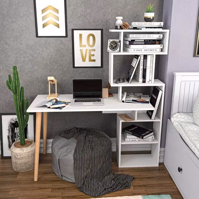 Decorotika Vina Modern Computer Desk, White, W/D/H: 120 x 60 x 72.8 cm