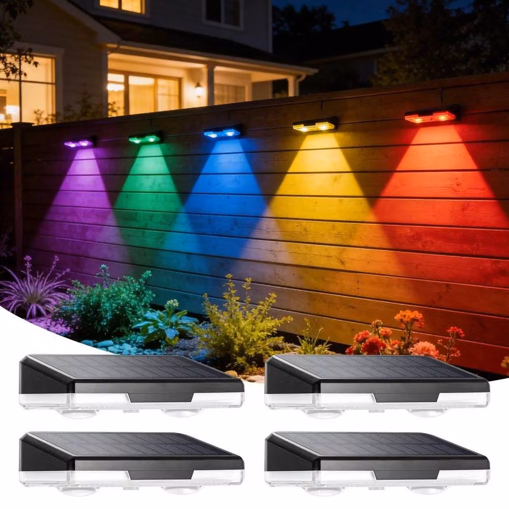 FLAVORA 12-Piece RGB LED Solar Powered Black Garden Wall and Fence Lights – 4