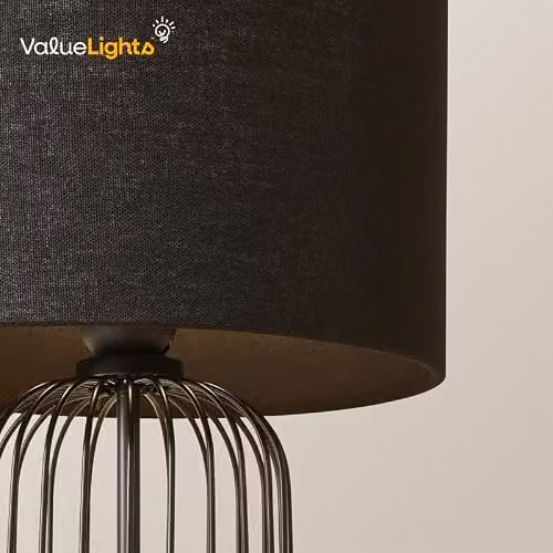 ValueLights Set of 2 Black Metal Wire Cage Dimmer Touch Table Lamps with Fabric Drum Lampshades – 4