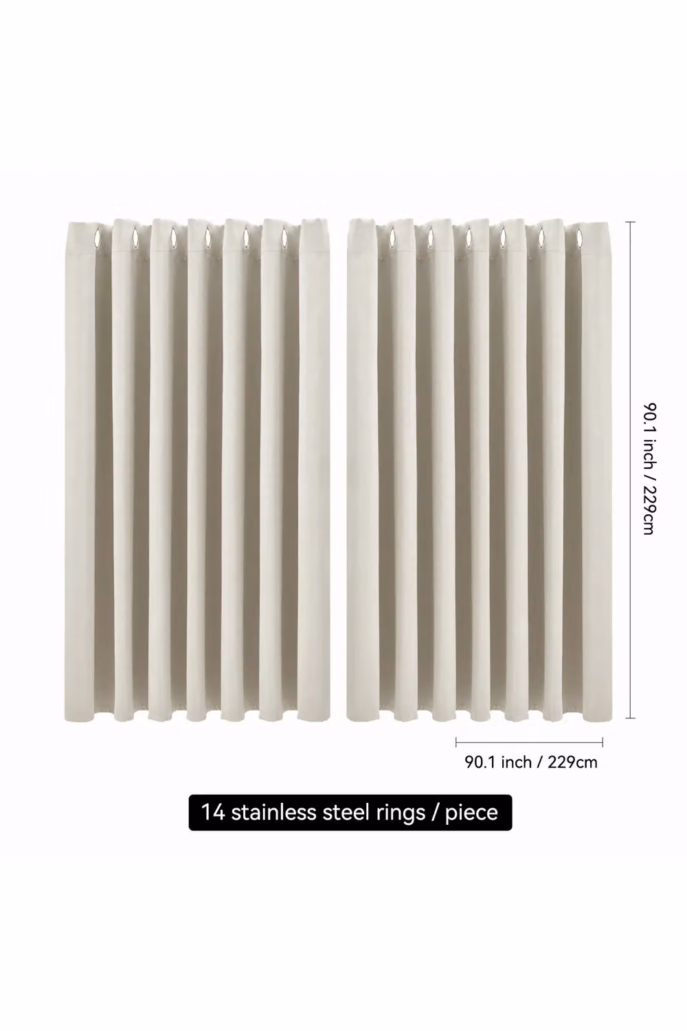 Living and Home Beige Blackout Eyelet Curtains, 2 Panels, W: 229 cm, H: 229 cm – 2