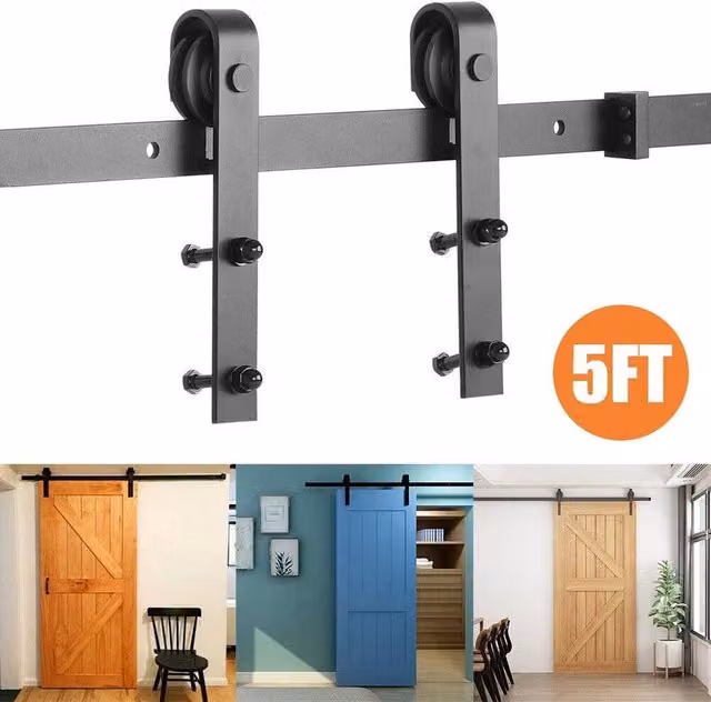 PAWNORA 5ft Sliding Barn Door Hardware Track in Matt Black Metal