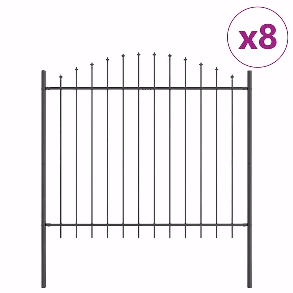 Berkfield Home Durable Steel Garden Fence with Hoop Top, Grey, W: 13.6 m, H: 1.25 m – 3