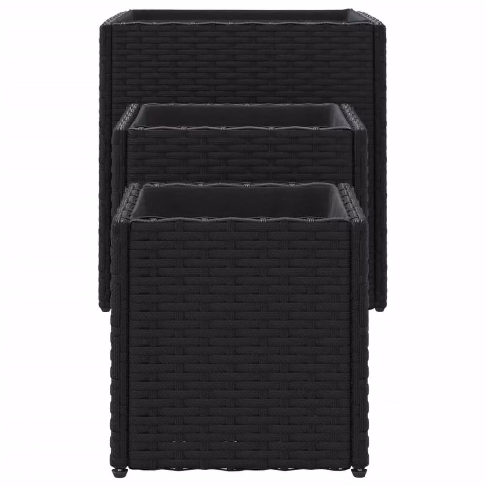 Berkfield Home Garden Planter Set of 3 in Black Poly Rattan and Steel – 3