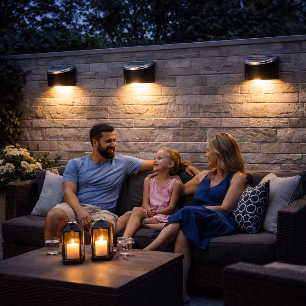 Gardenwize Pack of 4 Urbane Solar Powered Garden Fence Lights in Black with Warm White LED – 4