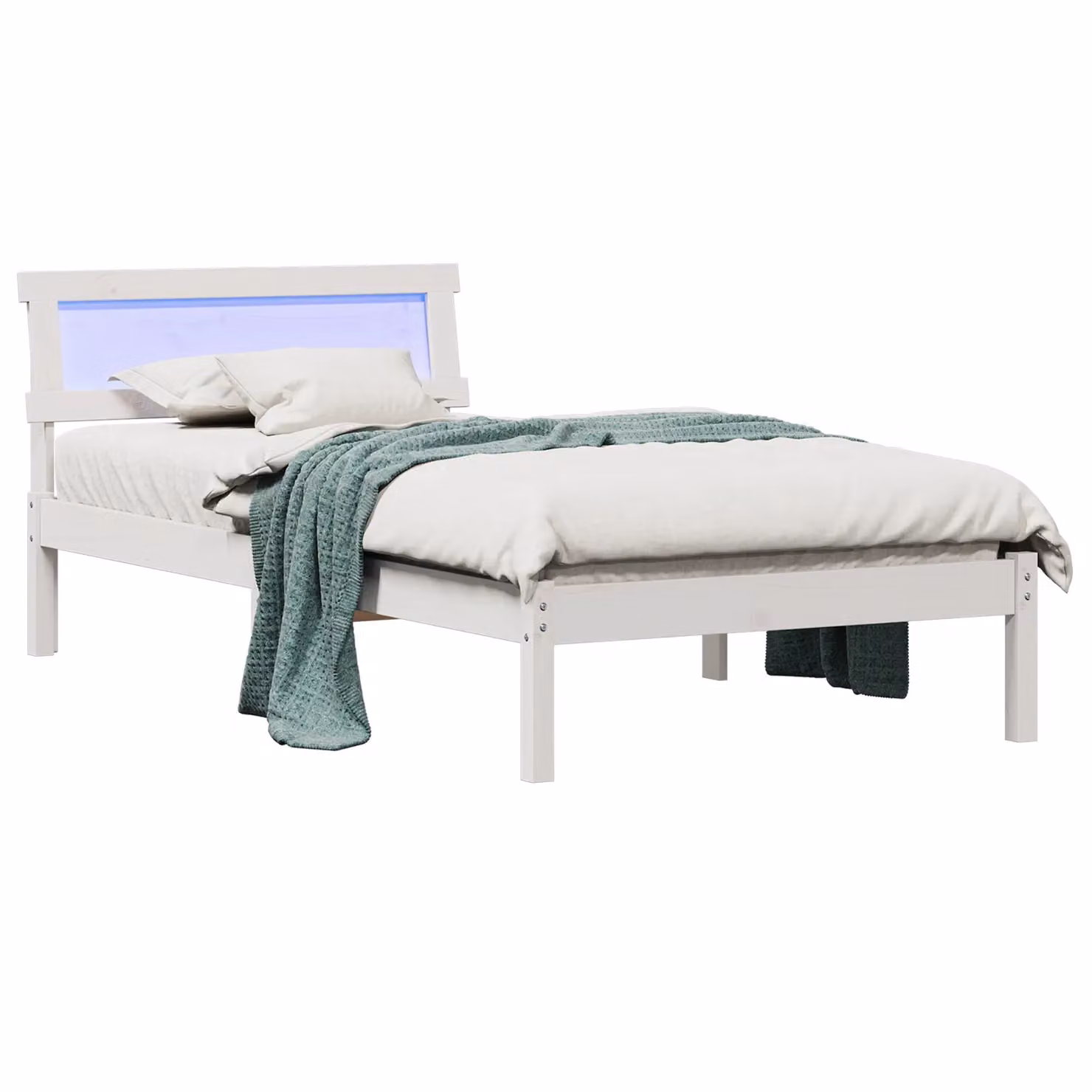 Berkfield Home White Solid Pine Wood Bed with Headboard and LED Strip Lights W/D/H: 90 x 190 cm – 2