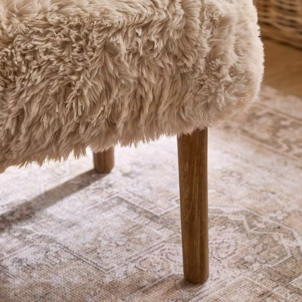 Voyage Maison Struan Faux Fur Footstool in Beige with Oak Wood Frame – 2