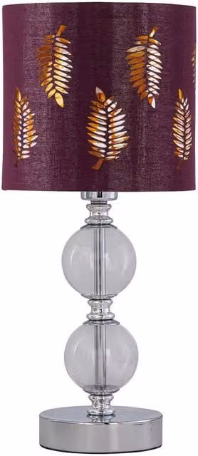 First Choice Lighting Chrome Two Ball Table Lamp with Burgundy Fabric Shade in Silver – 1