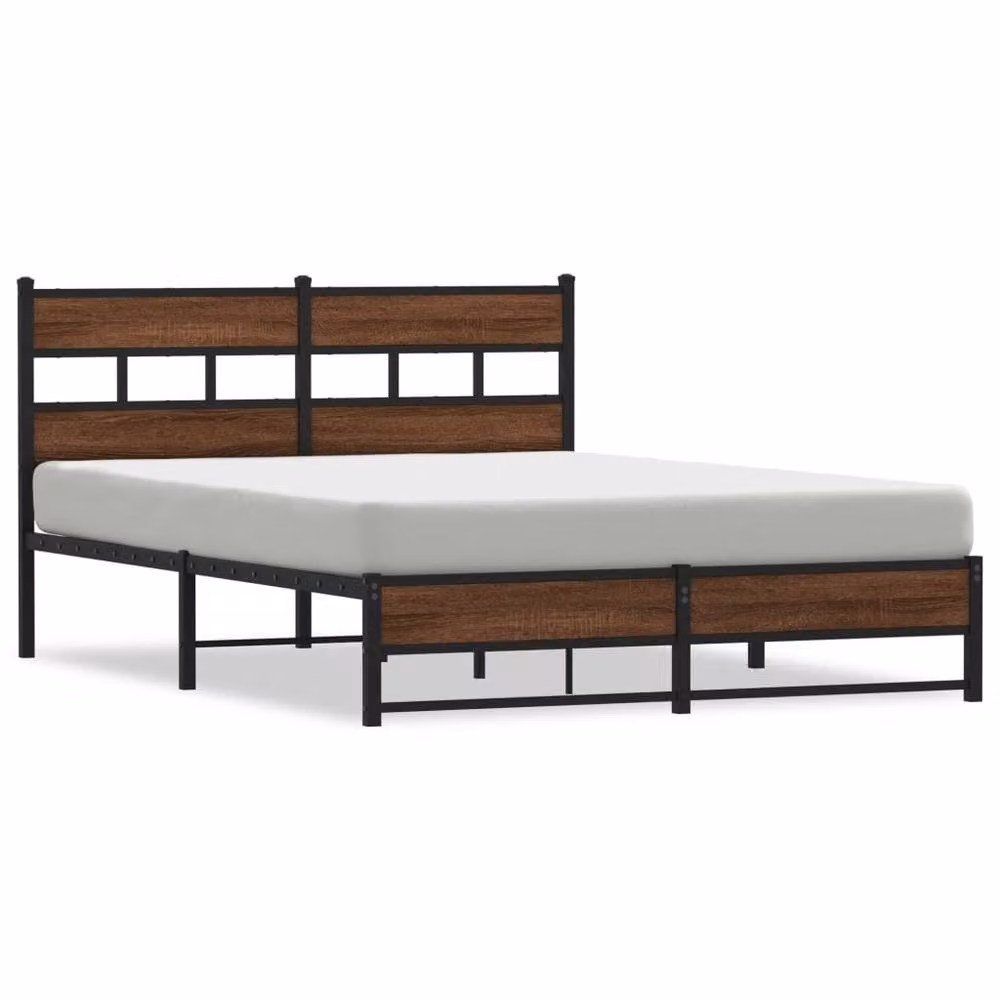 Berkfield Home Metal Bed Frame in Brown Oak, W/D/H: 135 x 190 cm, Double – 2
