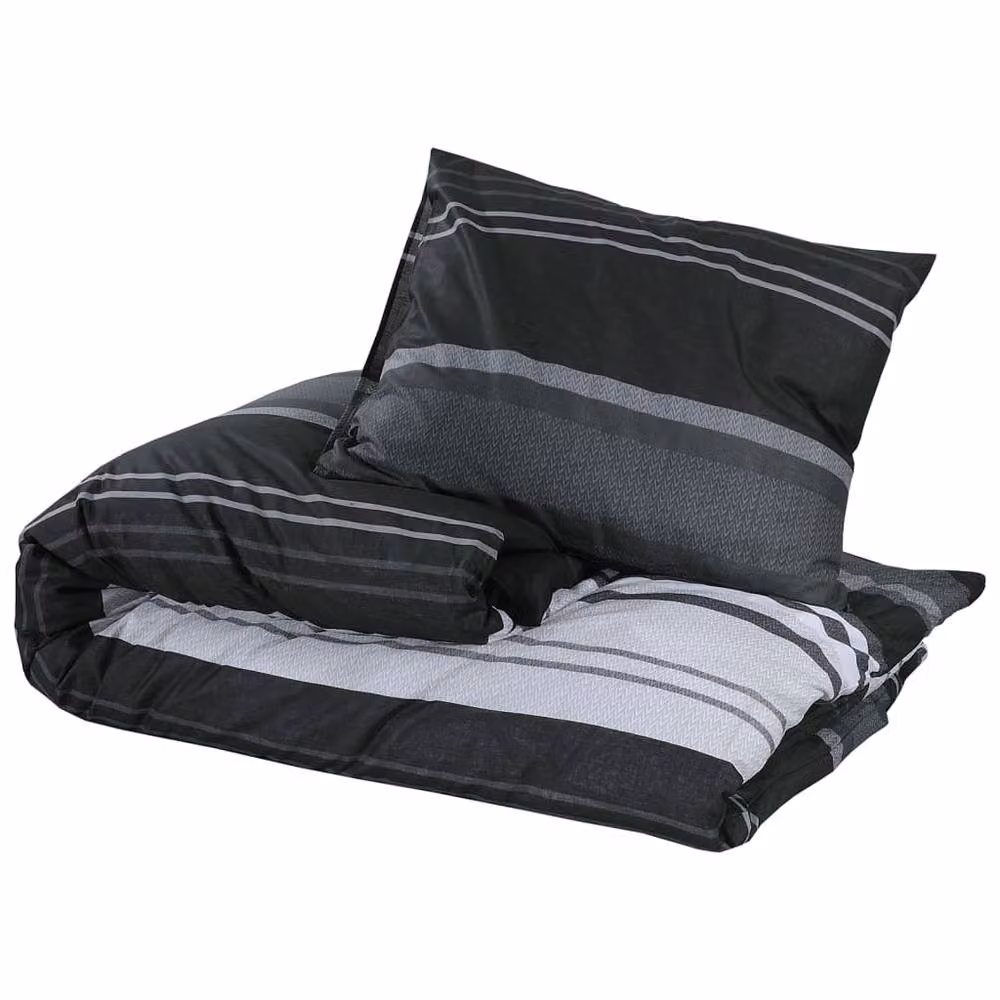Berkfield Home Striped Cotton Duvet Cover and Pillowcase Set in Black and White, W: 140 cm, H: 200 cm – 3
