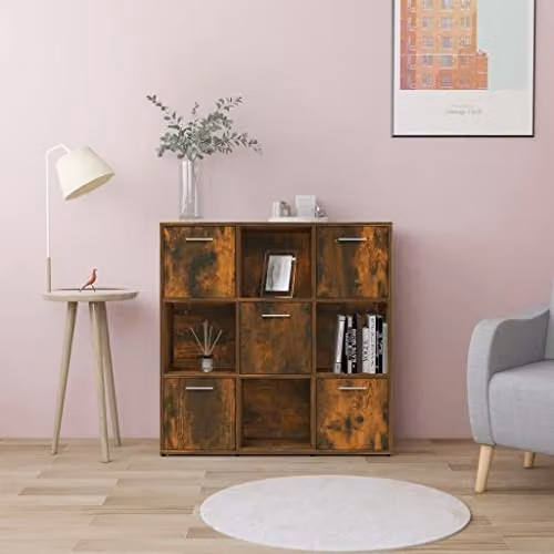 vidaXL Modern Book Cabinet in Smoked Oak, W/D/H: 90 x 30 x 90 cm – 2