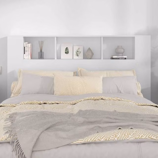 Berkfield Home Headboard Cabinet with Integrated Bedside Shelf, White, W: 160 cm, D: 18.5 cm, H: 104.5 cm