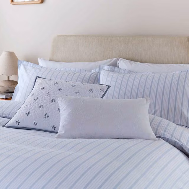 Murmur Juno Striped Cotton Duvet Cover and Pillowcase Set, Blue, W: 90 cm, H: 200 cm