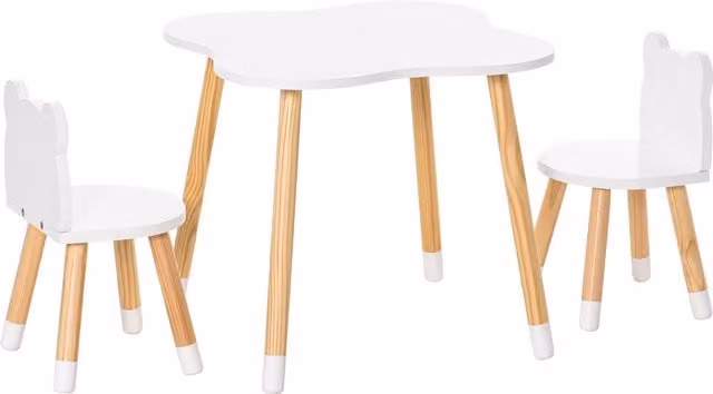HOMCOM 3 Piece Kids Table and Chair Set with 2 Bear-shaped Chairs, White