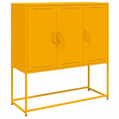vidaXL Industrial Steel Highboard in Mustard Yellow, W: 100.5 cm, D: 39 cm, H: 107 cm – 1