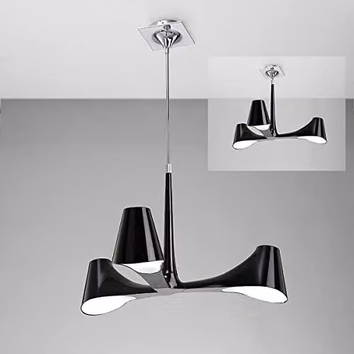 Inspired Mantra Ora Telescopic Convertible Semi Flush Ceiling Light in Gloss Black, White and Polished Chrome with 3 x E27 Lights – 2