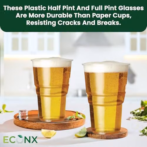 ECONX 100 x Clear Plastic Half Pint Tumbler Glasses, 284ml – 7