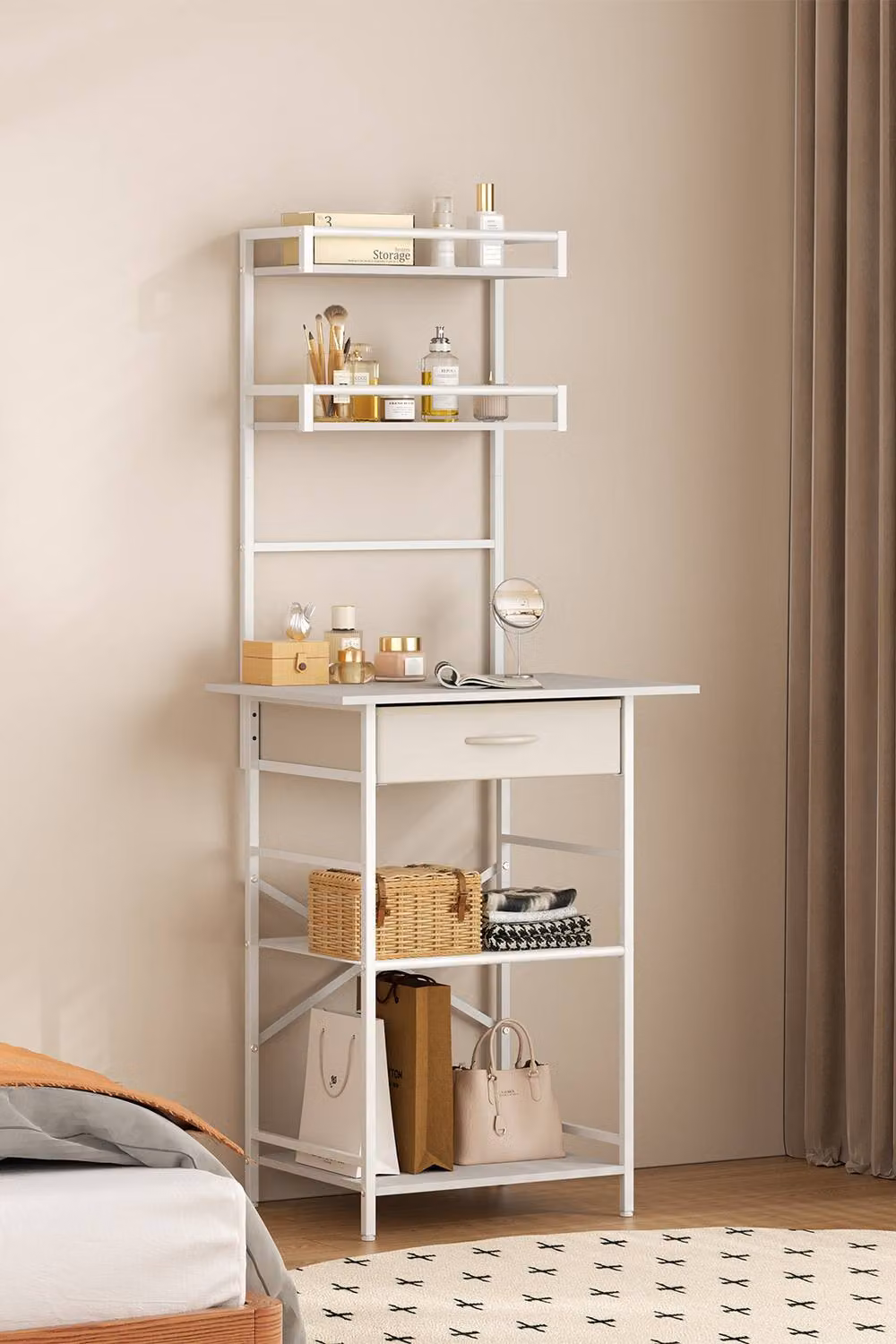 Living and Home 4-Tier Open Shelves Dressing Table with Drawer in White – 2