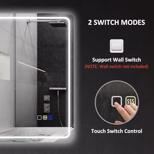 HOMCOM Silver Illuminated Bluetooth Bathroom Mirror with LED Lights and Anti-Fog Function W: 50 cm, H: 70 cm – 9