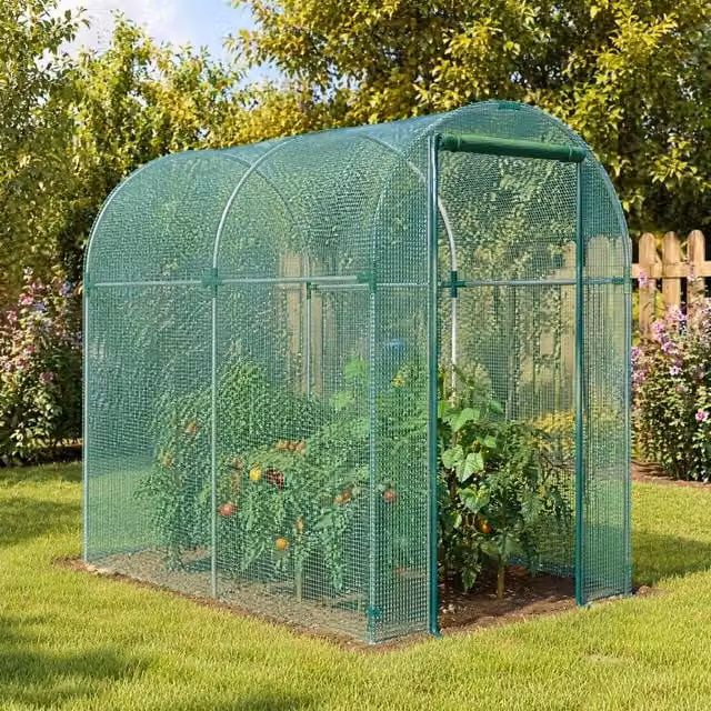 STILVORA Green Plant Cage with Zipped Door and Galvanised Steel Climbing Frame, W/D/H: 120 x 188 x 240 cm – 1