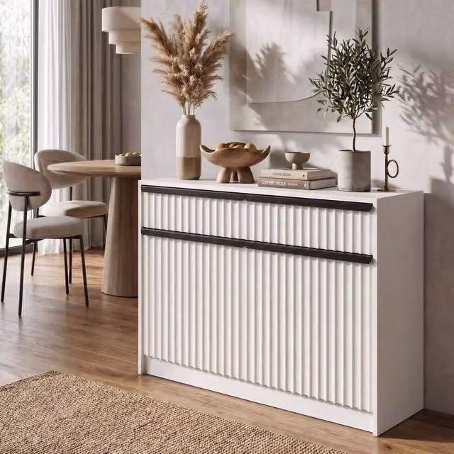 FWStyle Lania White Scalloped 2 Door 2 Drawer Hallway Sideboard Storage Unit