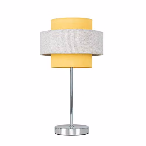 ValueLights Weaver Dimmable Touch Table Lamp with Yellow and Grey Fabric Shade and Chrome Base