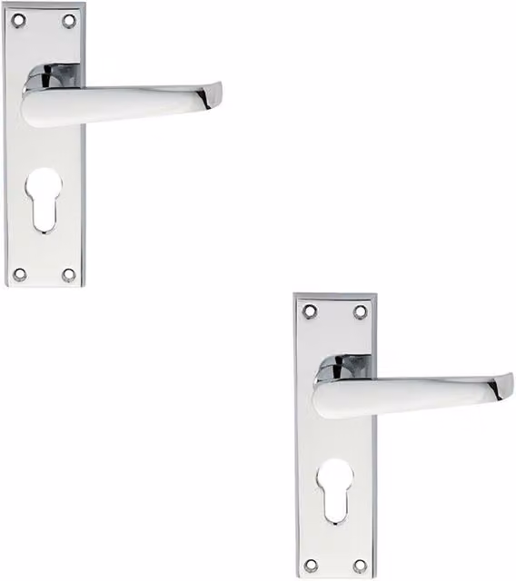 Loops 2x Pair Straight Victorian Lever on Euro Lock Backplate, Chrome, W: 150 mm x H: 43 mm