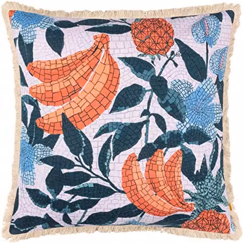 Furn Cypressa Mediterranean Floral Mosaic Cotton and Polyester Cushion, Purple/Multicolour, W/D/H: 50 x 50 x 50 cm