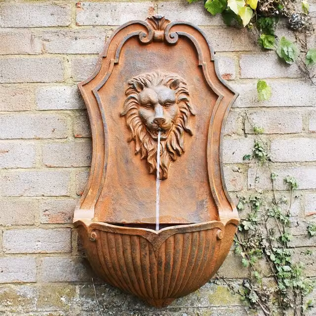 Primrose Gentle Lion Wall Fountain Water Feature, Brown, H 75 cm x W 43 cm x D 22 cm