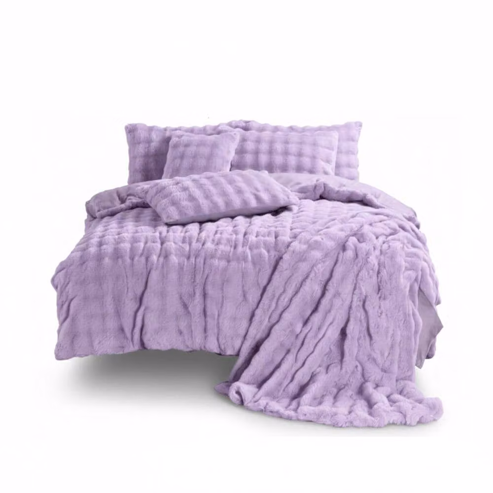 Snug City Rabbit Faux Fur Teddy Duvet Cover and Pillowcase Set in Purple, Single Size (90 x 200 cm) – 2