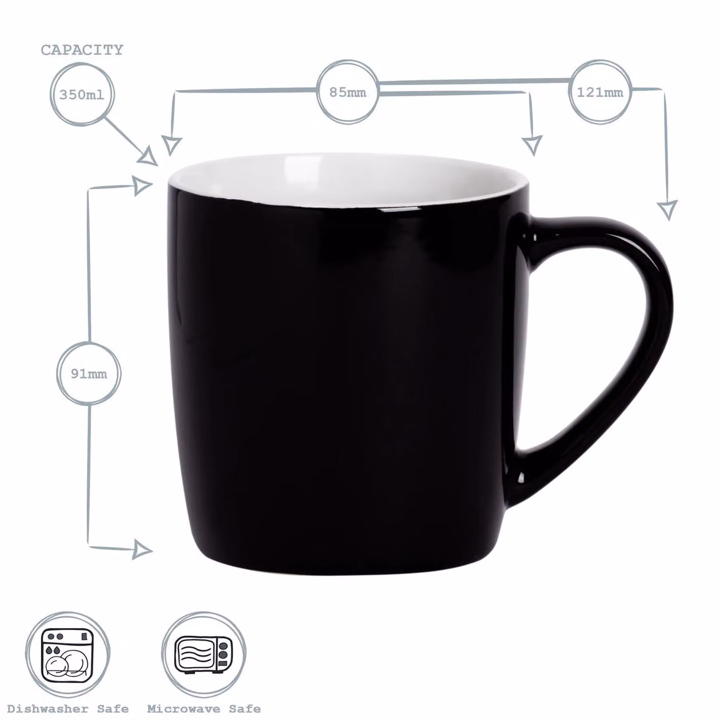 Argon Tableware Set of 2 Black Stoneware Coffee Mugs, 350ml – 3