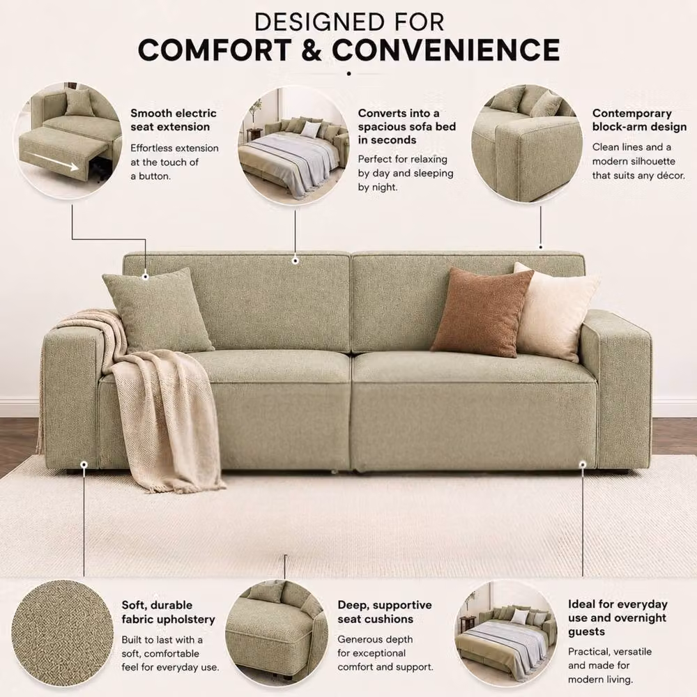 Stratus Interiors Houston 3 Seater Electric Powered Recliner Sleeper Function Sofa Bed in Green – 2