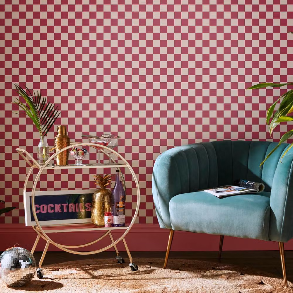 Envy Check Me Out Raspberry Pink Checkered Wallpaper, Width: 52 cm, Length: 1000 cm – 2