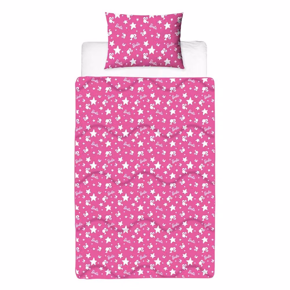 Barbie Stars Reversible Microfibre Duvet Cover and Pillowcase Set, Pink and Multicolour, W: 90 cm, L: 200 cm – 2