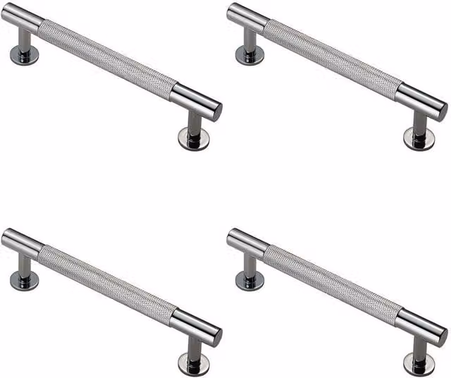 Loops 4-Pack Knurled Bar Door Pull Handles in Chrome, W: 158 mm, D: 13 mm, Fixing Centres: 128 mm