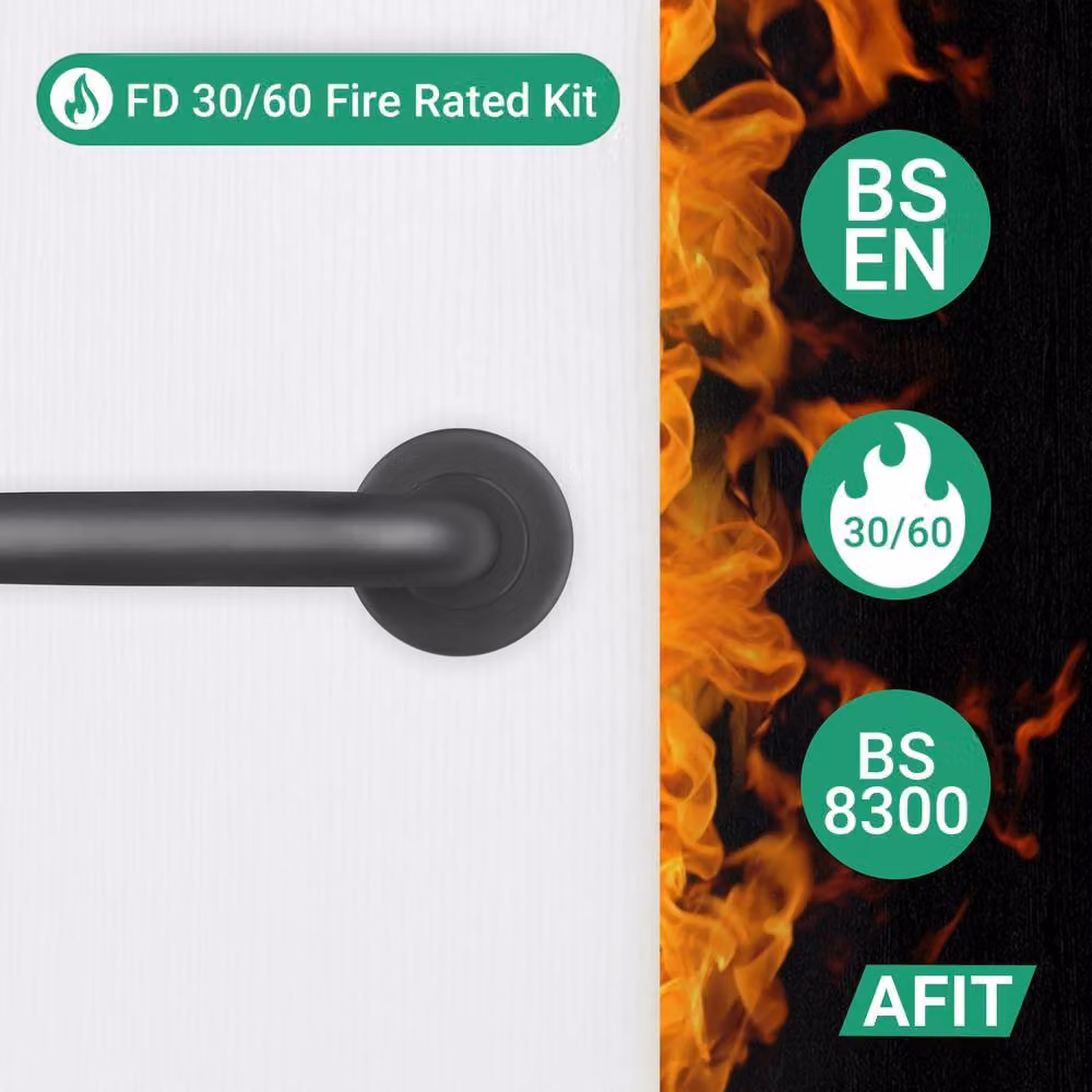 AFIT Matt Black Stainless Steel Fire Rated Return to Door Handles with Euro Thumb Turn and Hinges, 15 x 15 cm – 2