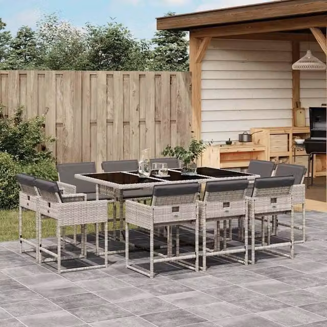 Berkfield Home 11 Piece Poly Rattan Garden Dining Set with Cushions in Grey
