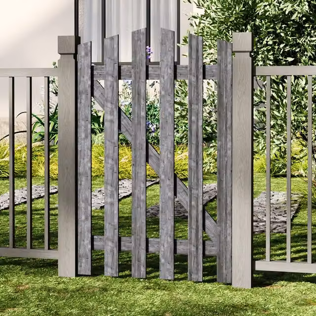 Livingandhome Solid Wood Garden Gate with Z-Shaped Structure in Grey, W/H: 76 x 120 cm