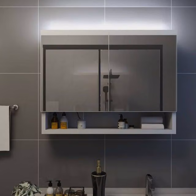Berkfield Home LED Bathroom Mirror Cabinet in White with Glass Doors, W/D/H: 80 x 15 x 60 cm