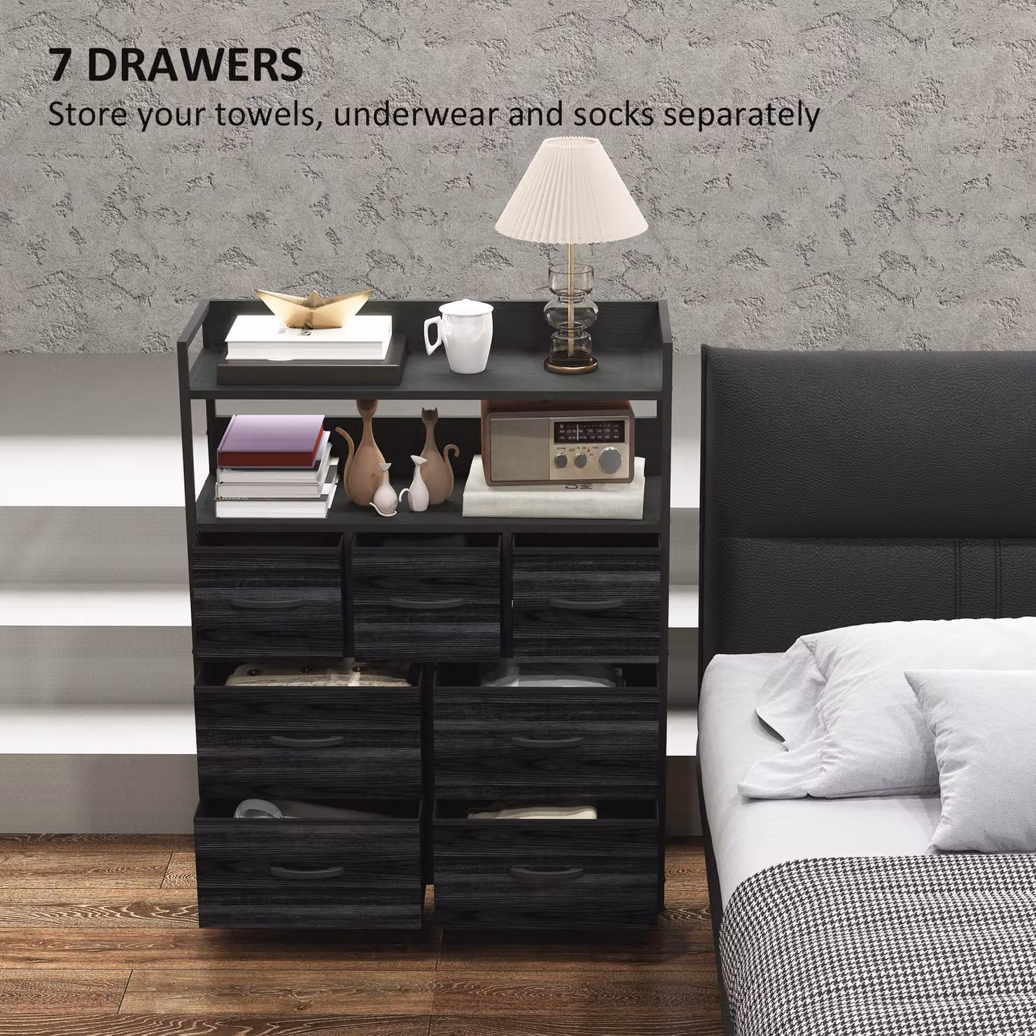HOMCOM Rustic Seven Drawer Fabric Chest in Black – 4