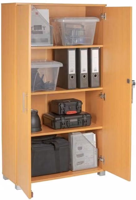 FORGEVIO Beech Wood Storage Cabinet in Natural Brown with 2 Lockable Hinged Doors