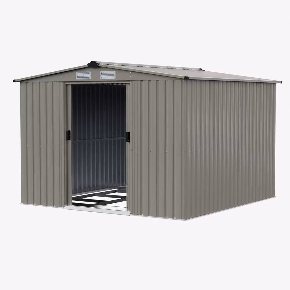 Living and Home Large Metal Apex Roof Garden Tool Storage Shed in Grey – 2