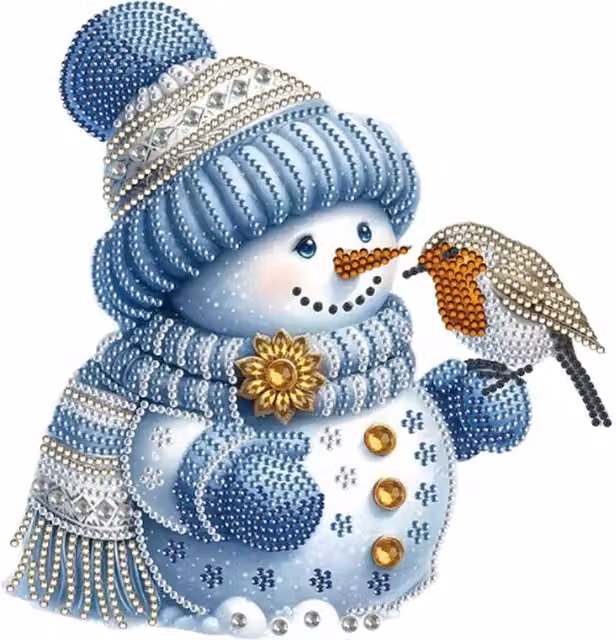 Syntego Christmas Snowman Robin Diamond Painting Kit in Blue and White