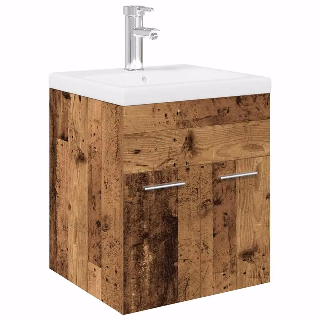 Berkfield Home Sink Cabinet with Built-in Basin and Faucet in Old Wood Brown – 2