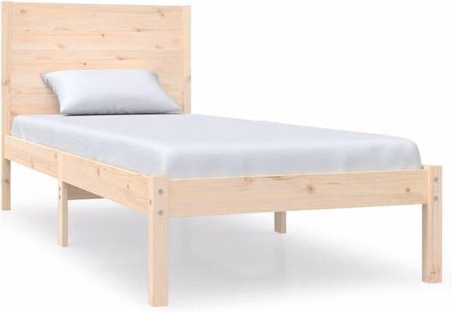 Berkfield Home Single Solid Wood Pine Bed Frame in Beige, W/D/H: 90 x 190 cm