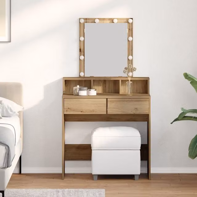 Berkfield Home Hollywood LED Dressing Table with Mirror in Artisan Oak Brown